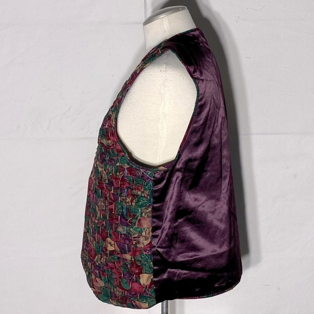 Vintage Handmade Woven Festive Print Vest with Purple Satin Back L - Picture 8 of 11